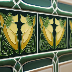 Azulejo Arte Deco Amarillo Lirio Floral Decoración de Pare