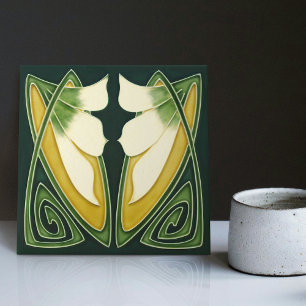 Azulejo Arte Deco Amarillo Lirio Floral Decoración de Pare