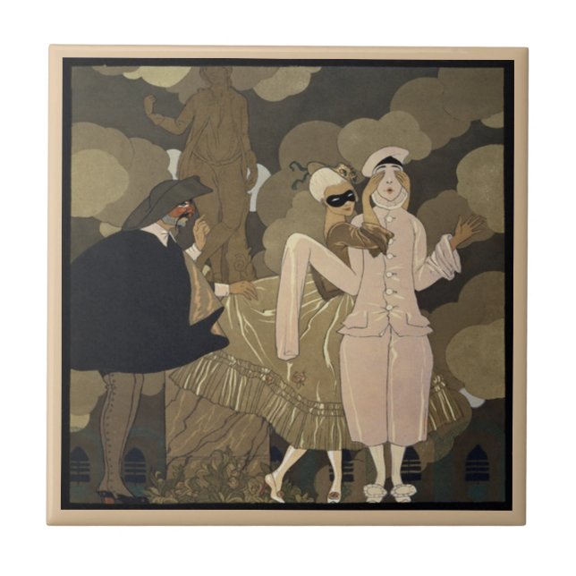 Azulejo Arte Deco Antiguo, Sorpresa de George Barbier (Frente)