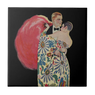 Azulejo Arte Deco Bailando, Amor y Romance Vintage