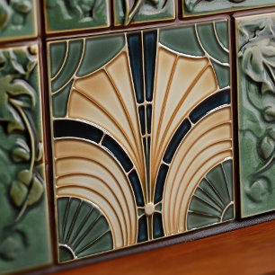 Azulejo Arte Deco Belle Epoque Simetría Floral Mediados de