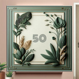 Azulejo Arte Deco Botánico Hojas Verde Salvia de Moda Núme