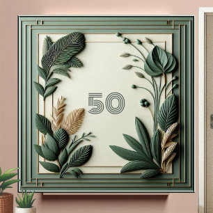 Azulejo Arte Deco Botánico Hojas Verde Salvia de Moda Núme