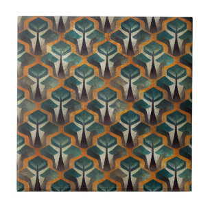 Azulejo Arte Deco Carbón y Dorado con Acentos Turquesa