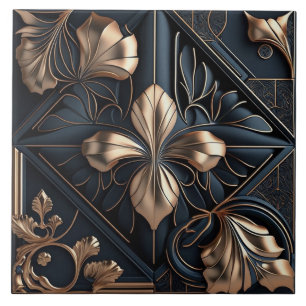 Azulejo Arte Deco de Bronce Motivo Floral de Diamante