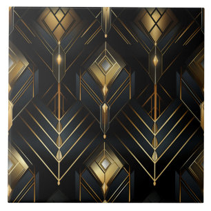 Azulejo Arte Deco de diamantes colgantes negros y dorados