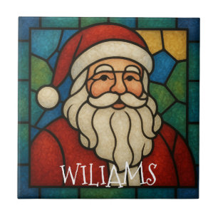 Azulejo Arte Deco de Vidrio Emplomado de Santa de Navidad 