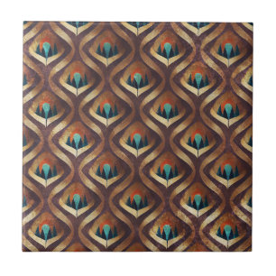 Azulejo Arte Deco geométrico audaz en tonos azul verdoso y