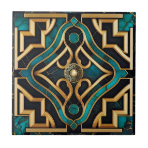 Azulejo Arte Deco Griego Verde Mar Verde Dorado Mandala 