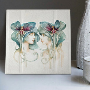 Azulejo Arte Deco Lilas Moradas Decoración de Pared Arte N