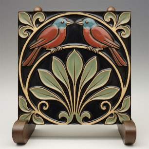 Azulejo Arte Deco Nouveau Relieve Falso Pájaro en Flores