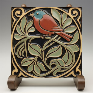 Azulejo Arte Deco Nouveau Relieve Falso Pájaro en Flores