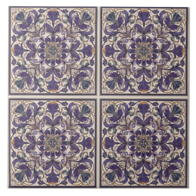 Azulejo Arte Deco Radial Púrpura (Frente)