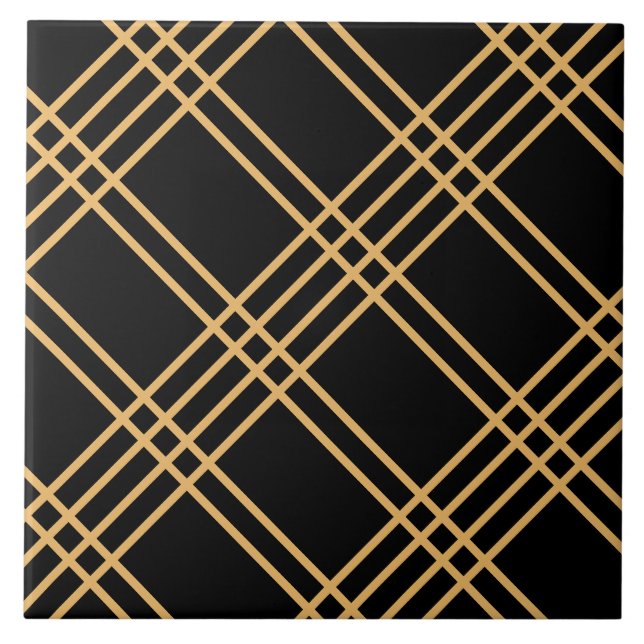 Azulejo Arte Deco rayas doradas sobre mosaico negro (Frente)