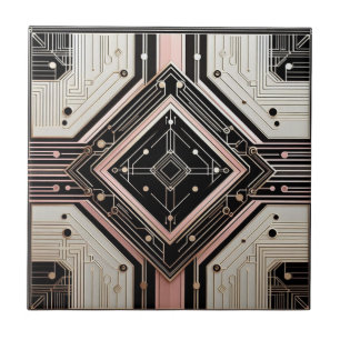 Azulejo Arte Deco Retro Rosa Oro y Negro