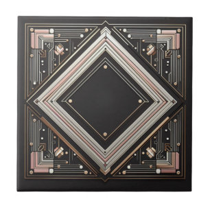 Azulejo Arte Deco Retro Rosa Oro y Negro