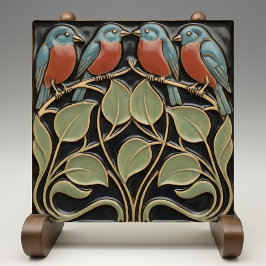 Azulejo Arte decorativo de aves sobre flores Nouveau para 