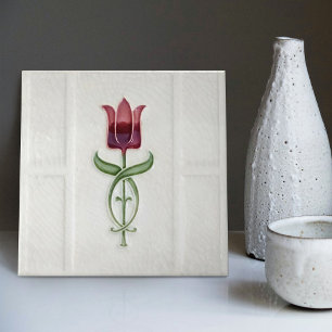 Azulejo Arte decorativo de pared de tulipán rojo Art Nouve