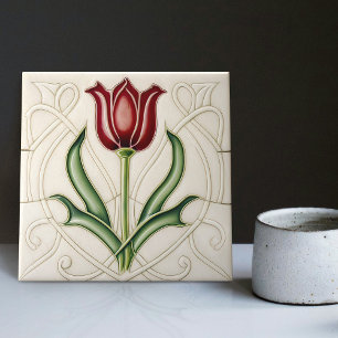 Azulejo Arte decorativo de pared de tulipán rojo Art Nouve