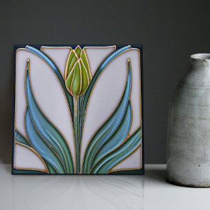 Azulejo Arte decorativo de pared de tulipán verde Art Nouv