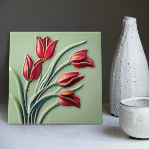 Azulejo Arte decorativo de pared Tulipán Rojo Art Nouveau