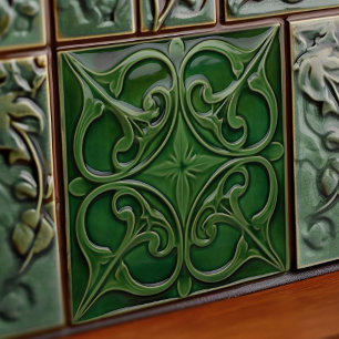 Azulejo Arte decorativo de pared verde esmeralda Nouveau C