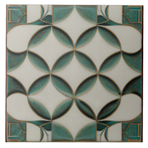 Azulejo Arte Decorativo Deco Verde con Patrón Decoración d