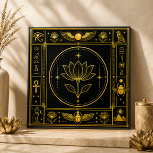 Azulejo Arte decorativo espiritual de loto sagrado en oro