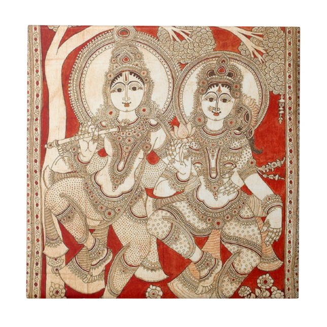 AZULEJO ARTE DEL BAILE RADHA KRISHNA KALAMKARI DE LA INDIA (Frente)