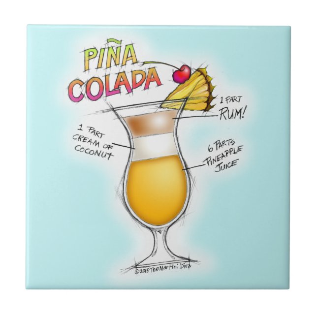 AZULEJO ARTE DEL CÓCTEL DE LA RECETA DE PINA COLADA (Frente)