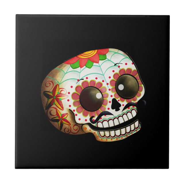 Azulejo Arte del cráneo de Dia de Los Muertos Sugar (Frente)