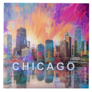 Azulejo Arte del horizonte de Chicago