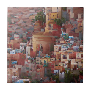 Azulejo Arte digital abstracto de ciudad de mosaico marroq