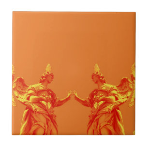 Azulejo Arte digital de color naranja con esculturas