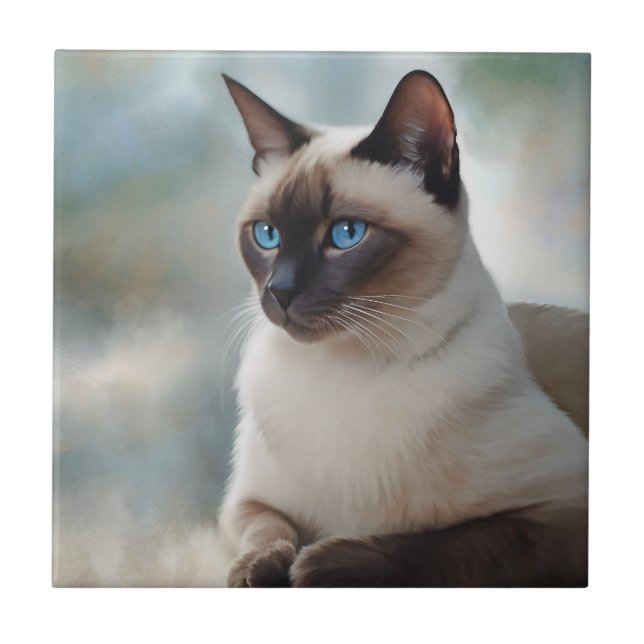 Azulejo Arte digital del gato 749 siamés (Frente)