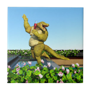 Azulejo Arte divertido de cocodrilo en fiesta de champán j