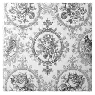 Azulejo Arte Elegante en Blanco y Negro de un Pájaro Art N