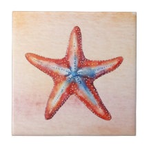 Arte en acuarela de estrella de mar colorida rosa