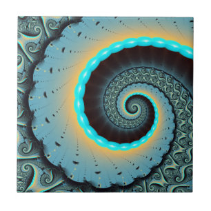 Azulejo Arte en espiral fractal abstracto azul turquesa na