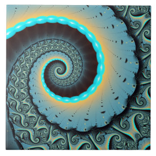 Azulejo Arte en espiral fractal abstracto azul turquesa na