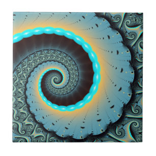 Azulejo Arte en espiral fractal abstracto azul turquesa na
