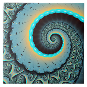 Azulejo Arte en espiral fractal abstracto azul turquesa na