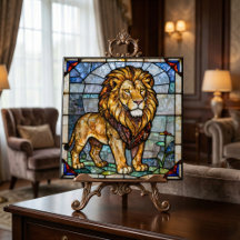 Arte en mosaico de león majestuoso de falso vidrio