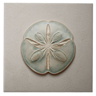 Azulejo Arte en relieve de dólar de arena costero Aqua y A