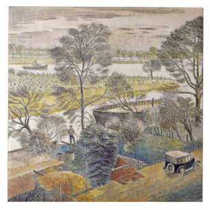 Azulejo Arte Eric Ravilious, río Támesis, Chiswick Eyot