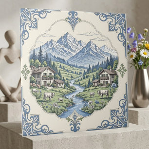 Azulejo Arte escénico de vaca pastando en prado montañoso 