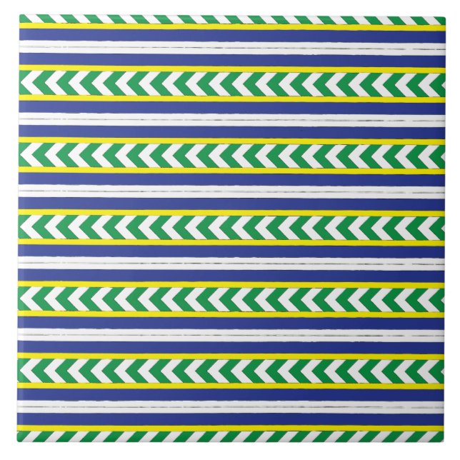 Azulejo Arte étnico letón letón verde y azul (Frente)