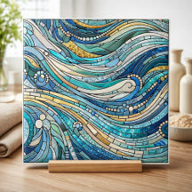 Arte fino mosaico teal de mar de olas