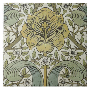Azulejo Arte floral amarillo de matorral primaveral de Wil