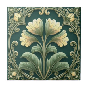 Azulejo Arte floral art nouveau verde salvia vintage